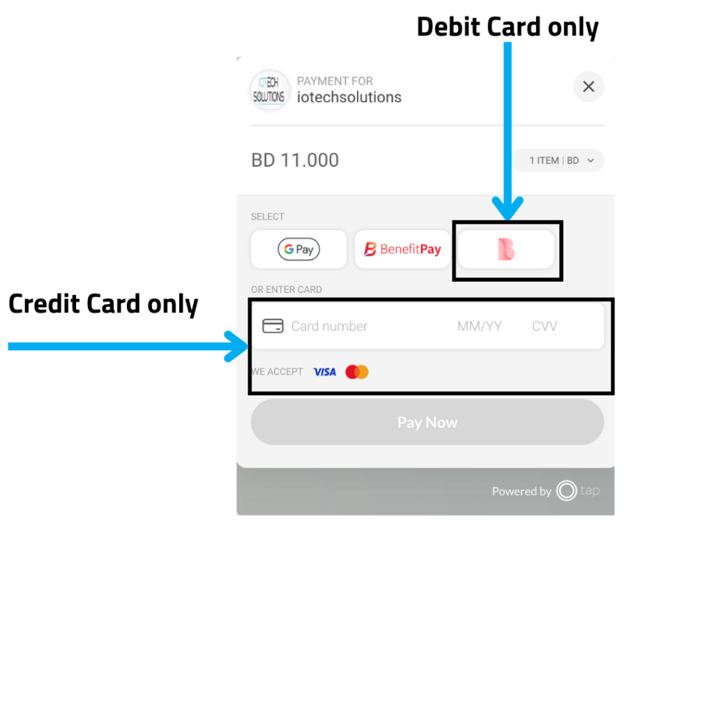 iotech technology solutions bahrain Credit Card only 1